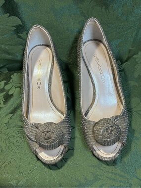 Caparros champagne Peep-Toe Heels with Rosette